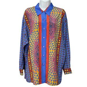 Geometric Mosaic Blouse Nicola Button Down Shirt Women Maximalist Long Sleeve